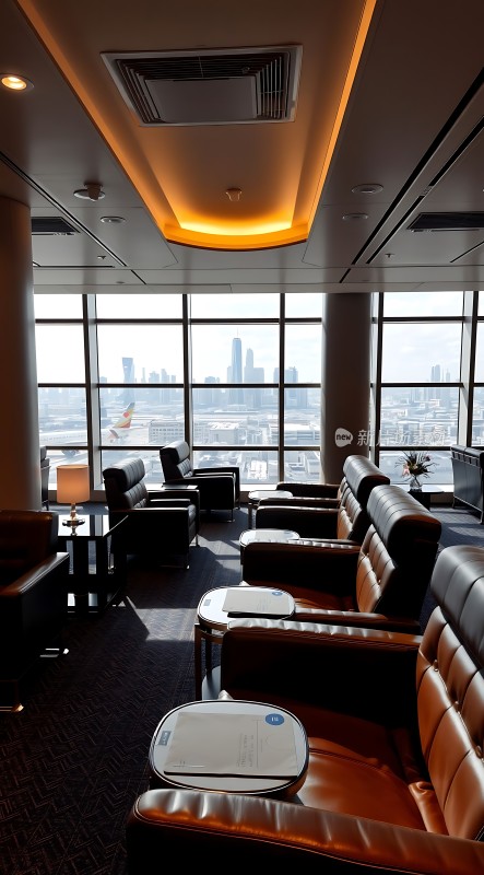 机场贵宾休息室舒适座椅城市景观尽收眼底