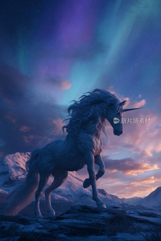 梦幻极光下的独角兽