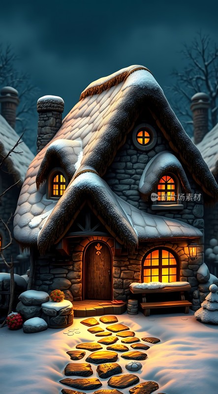 雪夜小屋温馨家园