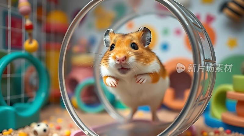 仓鼠在透明圆环中好奇探出头