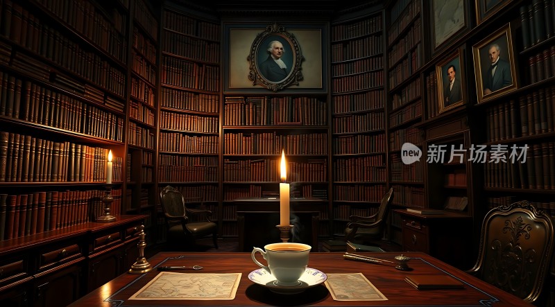 古董书房里的咖啡时光