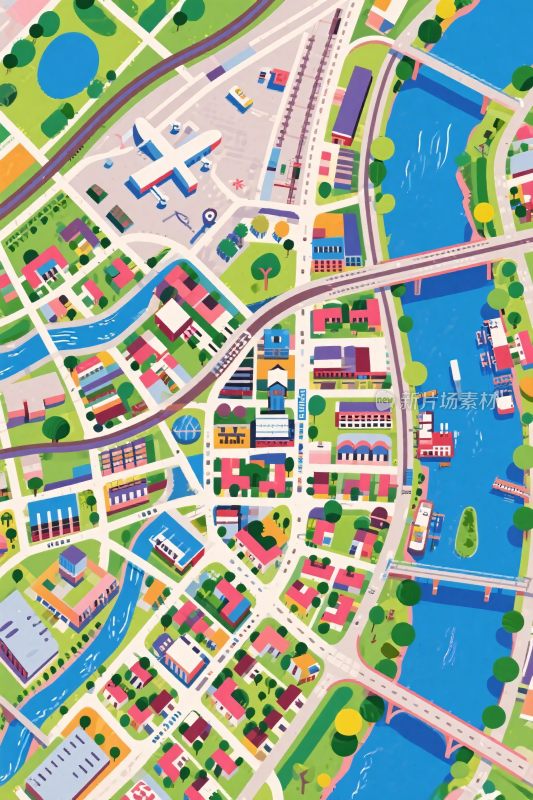 城市鸟瞰插画地图