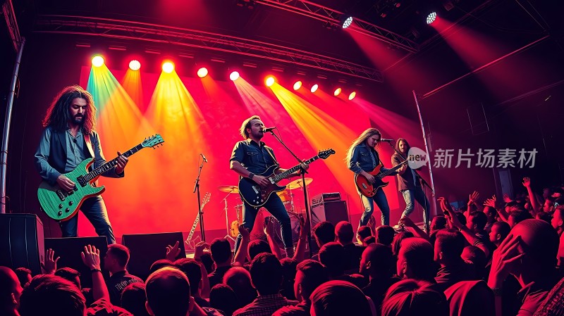 摇滚现场乐队激情演奏观众热情互动