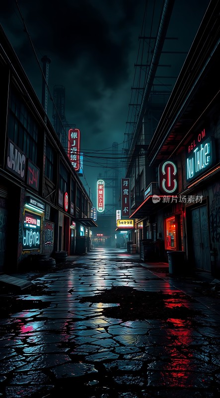 霓虹灯下的繁华街道