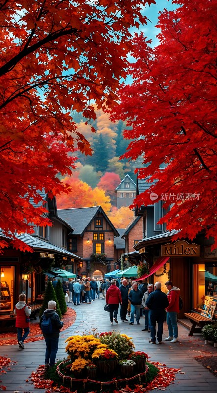 秋日小镇红叶满街温馨宁静