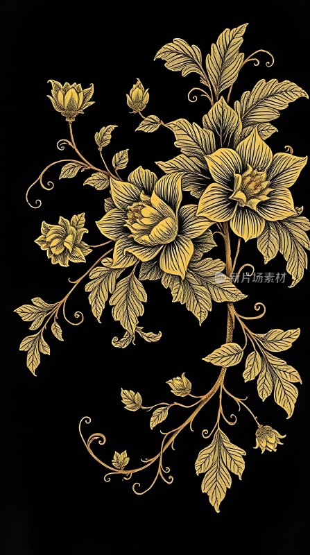 金色花枝绽放绿叶点缀间显生机盎然