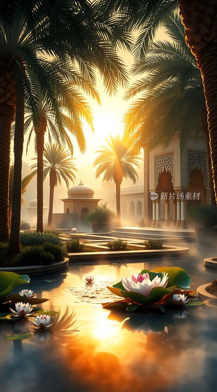 **阳光下的热带风情园林**