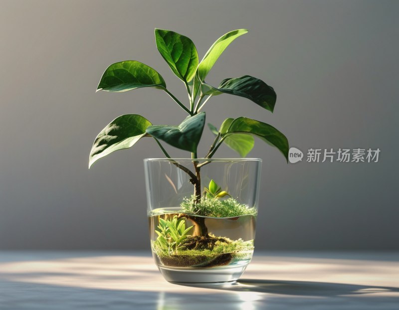 杯中绿植映衬