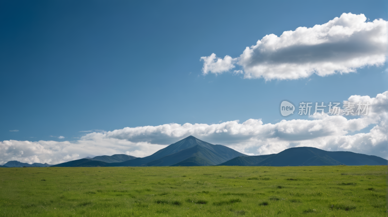 有一大片田野背景是一座山风景图片