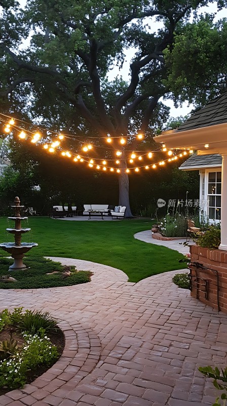 温馨庭院绿意盎然灯光璀璨