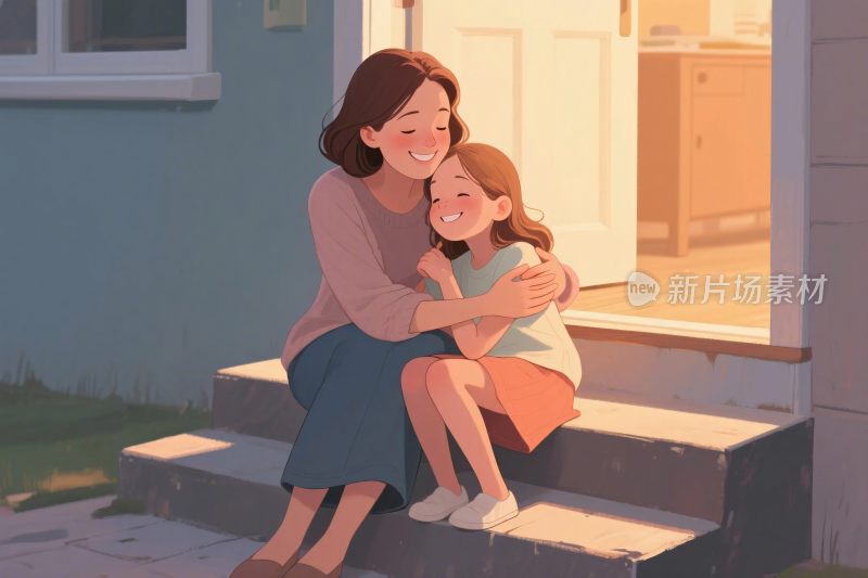 母女温馨相拥场景