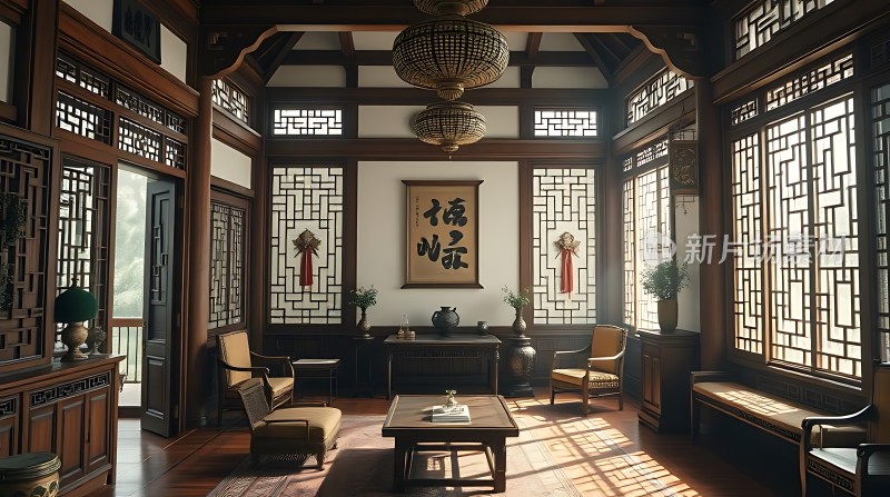 古风雅室木制家具与窗棂设计展现传统韵味