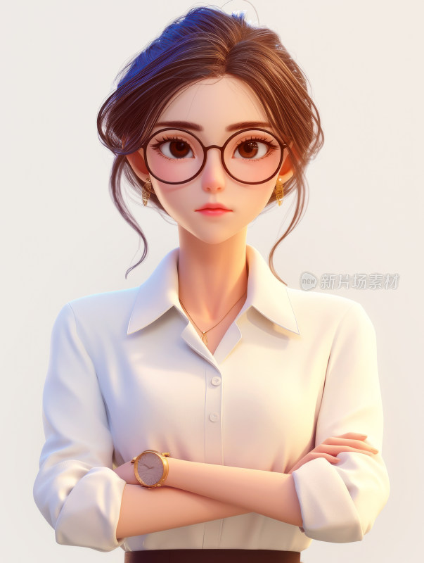 职场女性精英商务秘书3D卡通人物插画