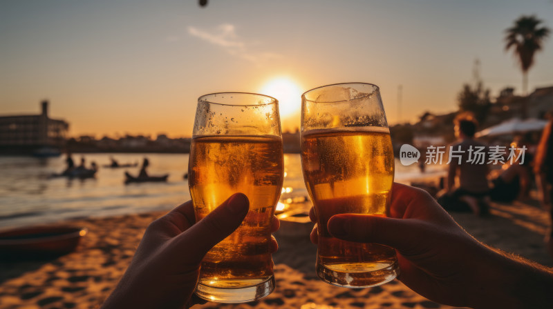 海滩上的啤酒畅饮