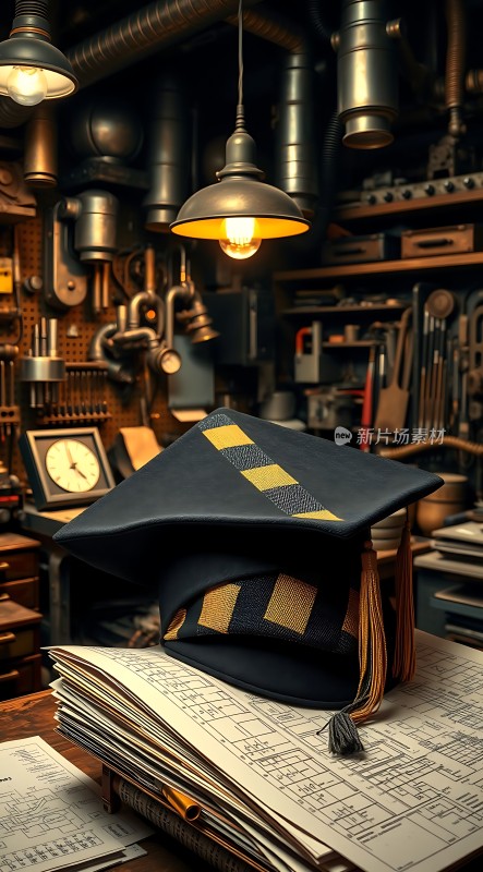 机械车间里的毕业帽