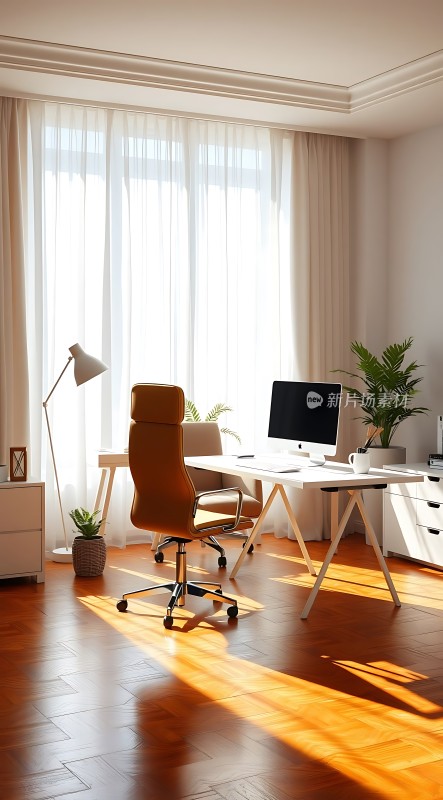 阳光洒满现代简约办公室整洁明亮的工作环境