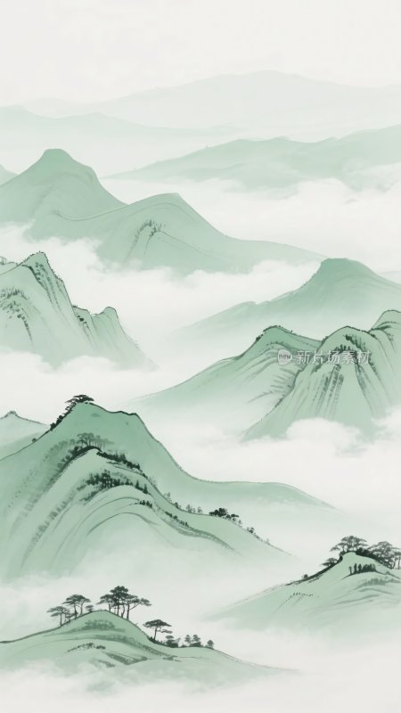 中式水墨山水风景图