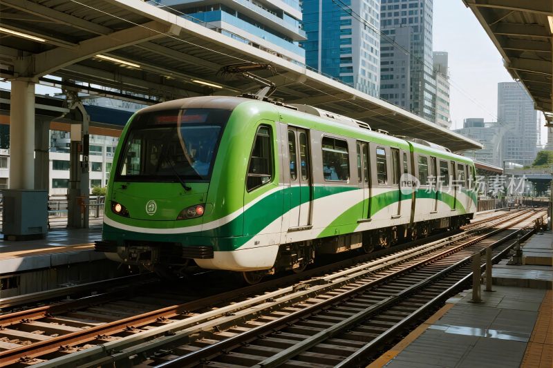 绿色地铁列车停靠站台