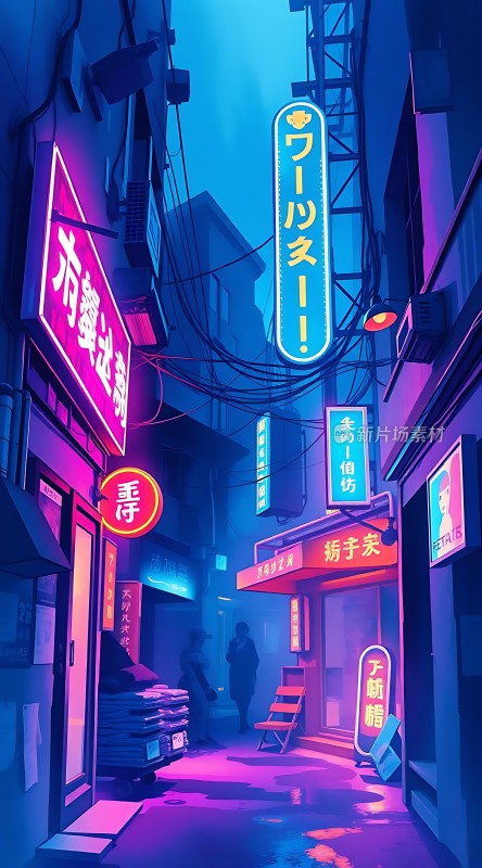 霓虹灯下的繁华街道