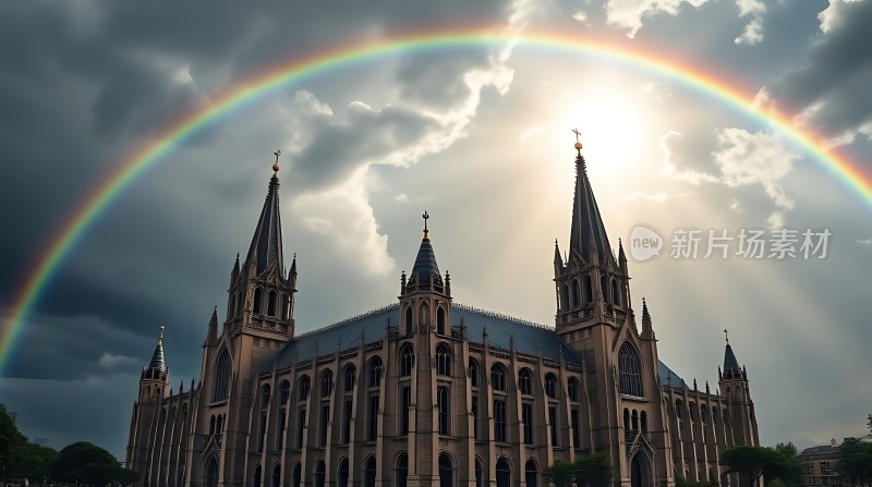 双塔教堂与彩虹共舞