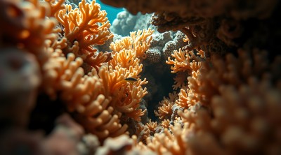 珊瑚丛中探出头的小鱼