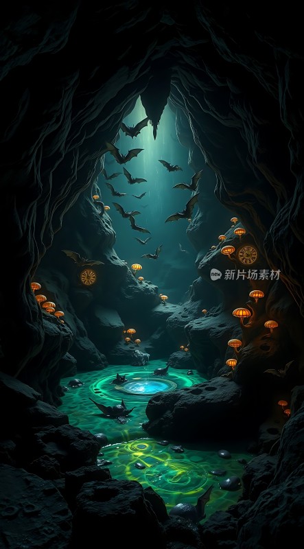 黑暗洞穴中的神秘光芒与生物
