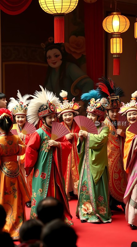 传统服饰华丽舞者色彩斑斓扇子翩翩起舞