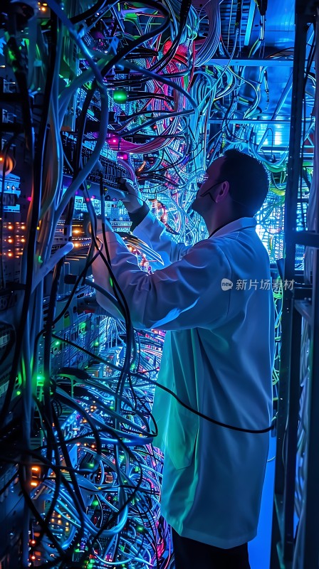 数据中心里的工程师在检查服务器