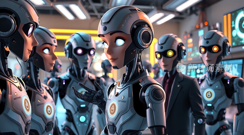机器人团队协作未来科技感十足