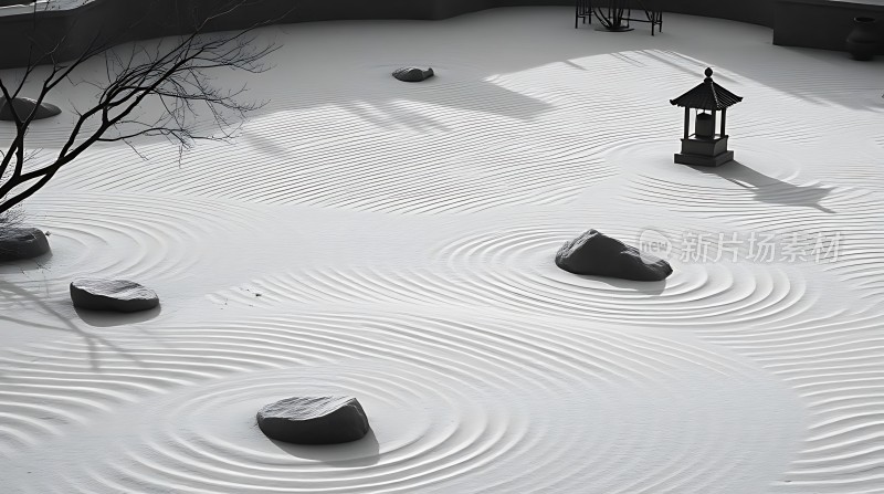 禅意石灯沙影