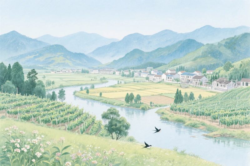 山水田园风景插画