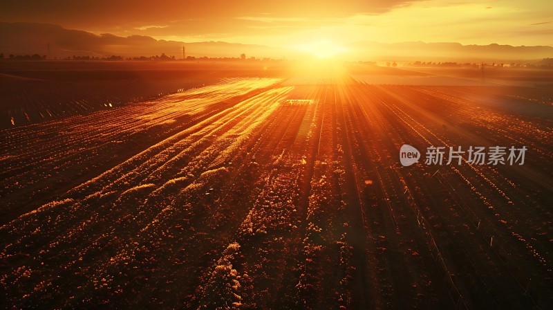 金色阳光下的丰收田野