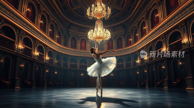 舞者旋转在华丽大厅中