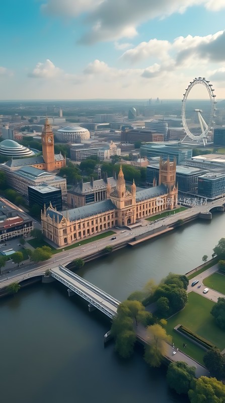 伦敦天际线泰晤士河畔美景
