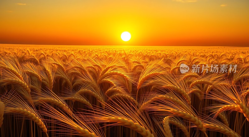 金色麦浪映夕阳