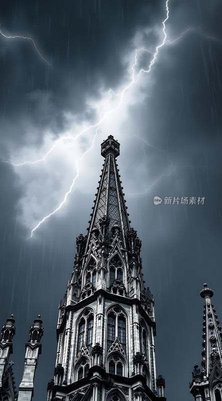 雷雨中的哥特式建筑
