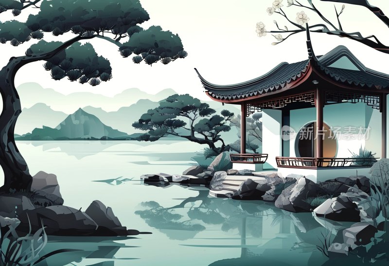 苏州园林水墨画