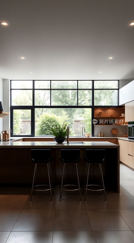 现代厨房设计自然光线充足简约风格温馨舒适