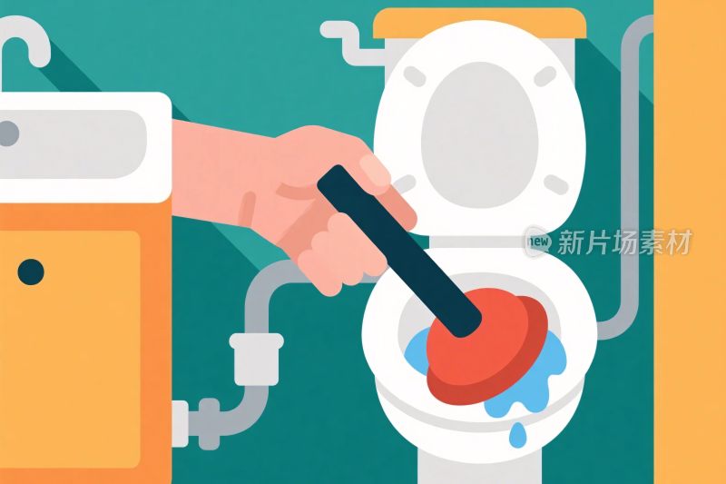 卫生间马桶清洁插画