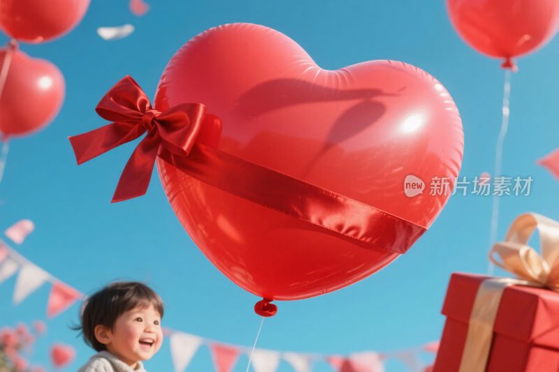 孩童与爱心气球欢乐场景