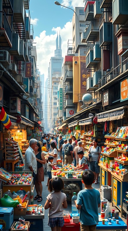 繁华街头市集热闹非凡人间烟火气尽显