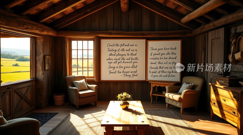 阳光下的温馨木屋宁静而舒适