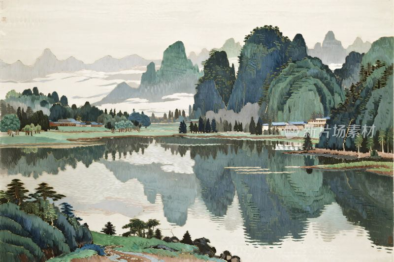 山水国画山水景观