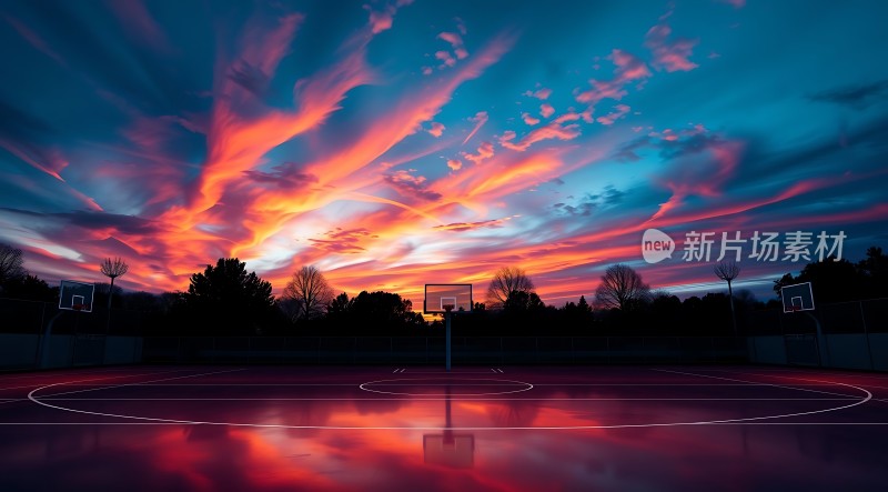 日落下的篮球场