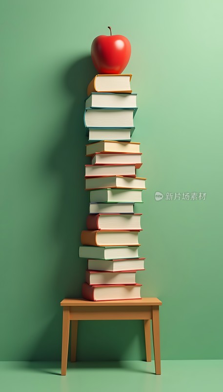 苹果与书本的艺术堆叠