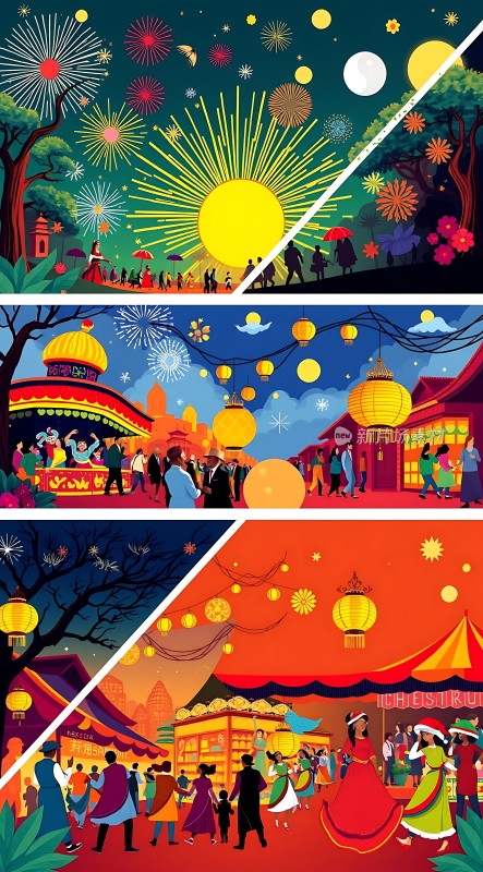 春节狂欢夜灯火璀璨欢声笑语