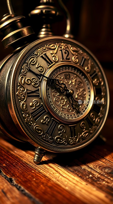 古铜色怀表静卧木桌