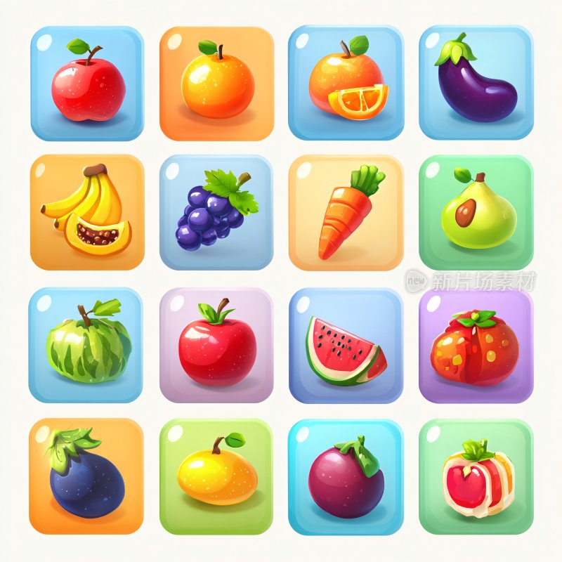 多彩水果插画图标集合