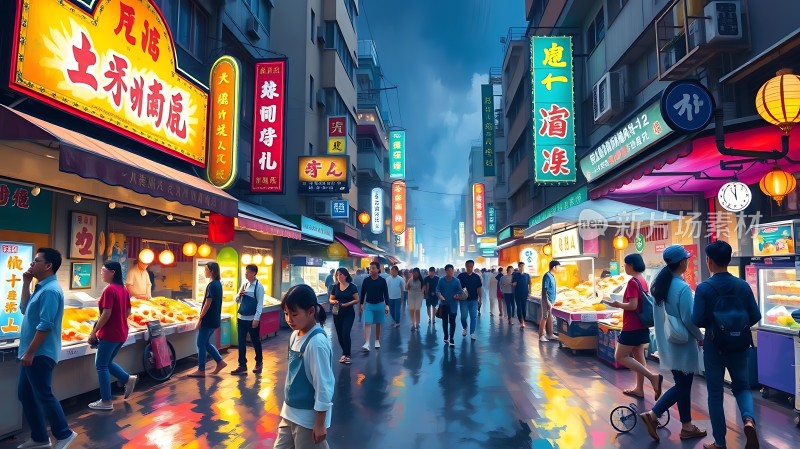 霓虹闪烁夜市繁华