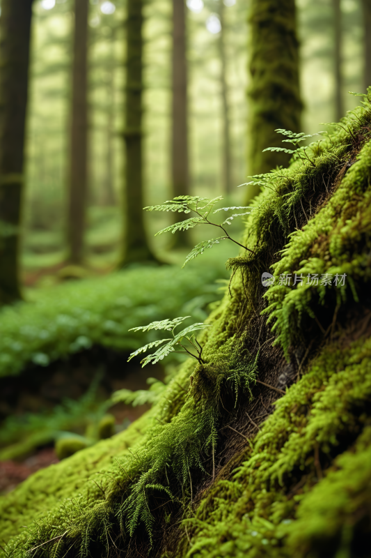 森林中长满青苔的树干高清风景图片